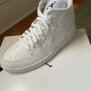 Women’s Air Jordan 1 Mid White Snakeskin Sneakers